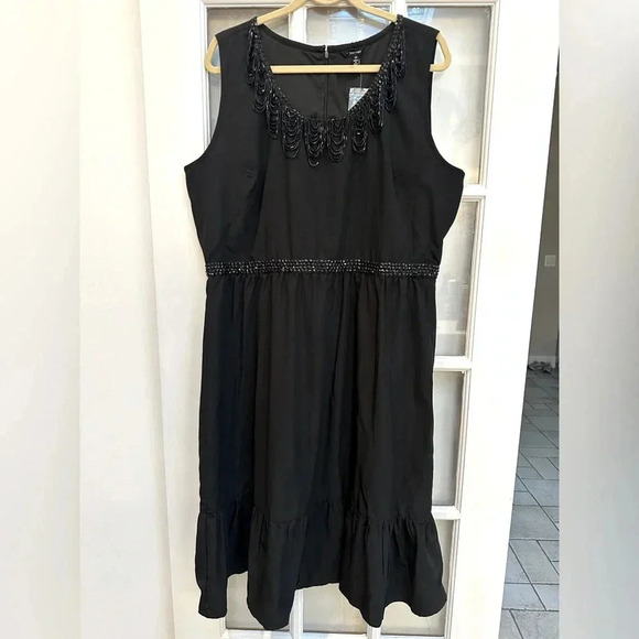 J. Peterman Black Beaded Shift Evening Formal Midi Dress Ruffle Plus Size 20 NWT - Picture 14 of 14